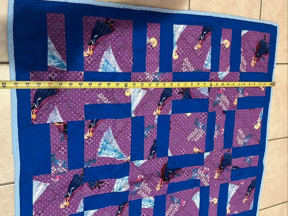 Disney Frozen Quilt Handmade Patchwork Blanket Elsa Anna Sisters Reversible 35x4